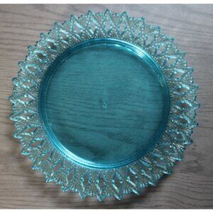 Vintage Blue Glass Lace Edge Decorative Plate